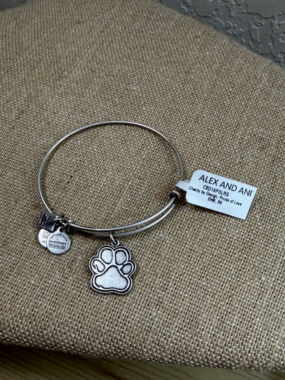 Alex and Ani Silver-Tone Paw Print Charm Bangle Bracelet